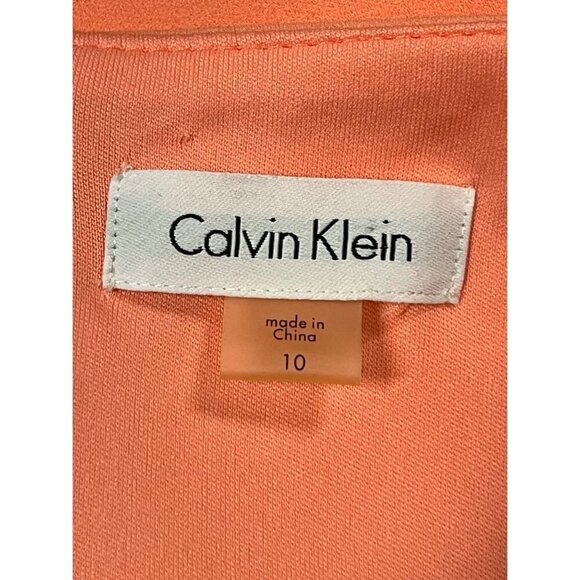 Calvin Klein Bell Sleeve Peach Dress Size 10 Women Sheath 3/4 Scoop Stretch New - Picture 7 of 9